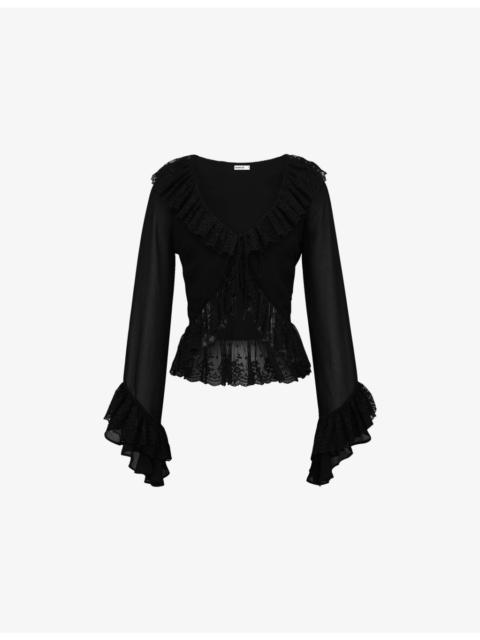 House of CB Goya Tie-Front Chiffon Blouse