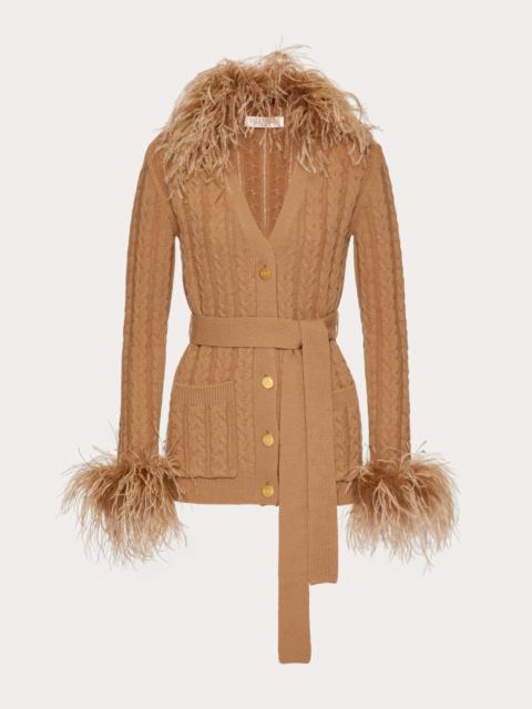 Valentino EMBROIDERED WOOL CARDIGAN WITH FEATHERS