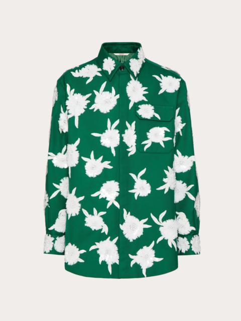 Valentino DOUBLE COTTON SHIRT JACKET WITH EMBROIDERED SEQUIN FLOWERS