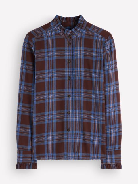 BODEN Sienna Frill Cotton Shirt-Brown, Blue, Pink Check