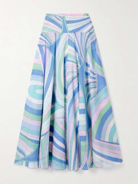 Pleated printed cotton-muslin maxi skirt