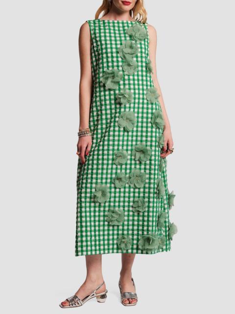 FRANCES VALENTINE Women's Origami 3D Floral Appliqué Gingham Midi-Dress - Green Oyster