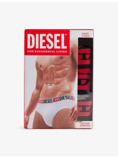 Diesel Branded-Waistband Pack of Three Stretch-Cotton Briefs