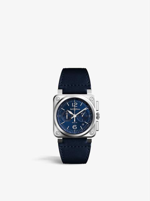 BR0394-BLU-ST/SCA stainless steel and leather chronograph watch