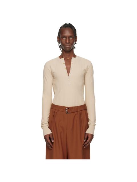 Dries Van Noten Beige Rib-Knit Henley
