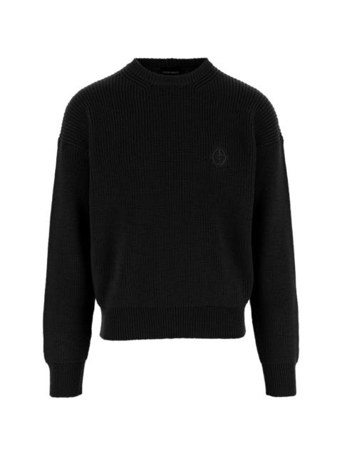 GIORGIO ARMANI logo-patch ribbed-knit virgin-wool sweater