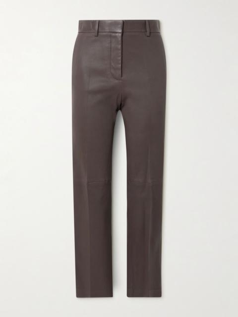 JOSEPH Coleman leather slim-fit pants Mushroom