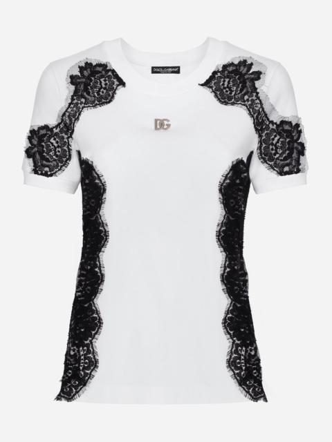 Dolce & Gabbana Jersey T-shirt with DG logo and lace inserts