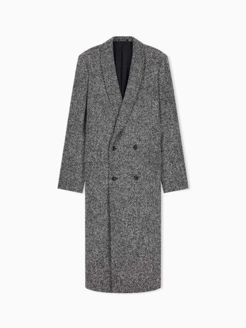 EMPORIO ARMANI HERRINGBONE WOOL BLEND OVERCOAT WITH NOTCHED LAPELS