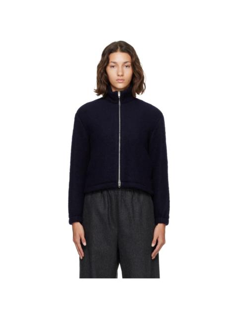 Jil Sander Navy High Neck Zip-Up Cropped Jacket
