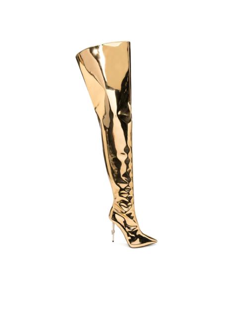 PHILIPP PLEIN metallic thigh-high skull stiletto boots