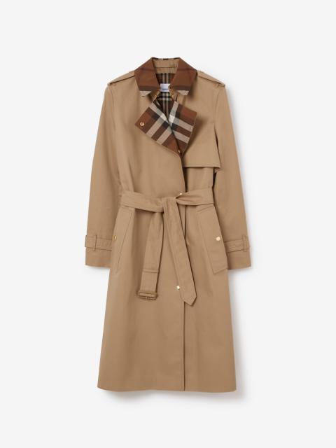Burberry Check Panel Cotton Gabardine Trench Coat