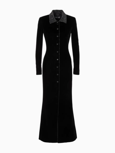 GIORGIO ARMANI Long, velvet single-breasted coat