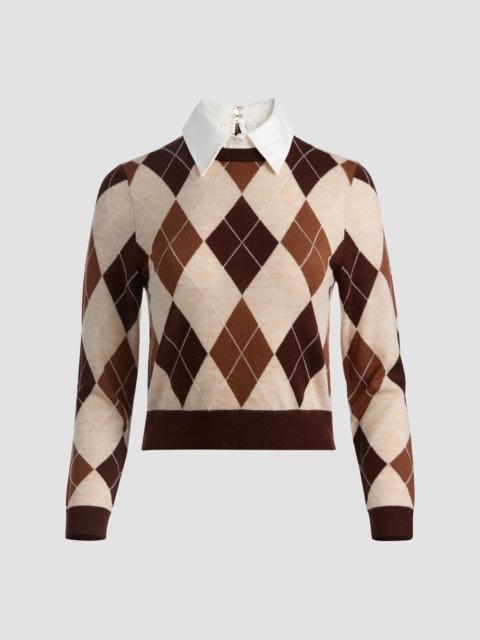 Alice + Olivia Women's Carolann Argyle Wool Pullover Sweater - Camel Multi