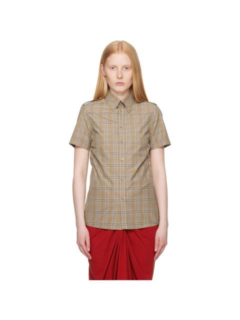 Burberry Taupe Slim Fit Check Cotton Shirt