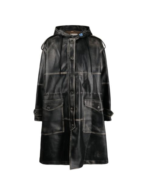 faux-leather single-breasted coat