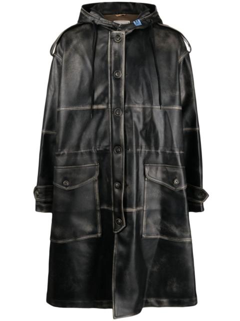 faux-leather single-breasted coat