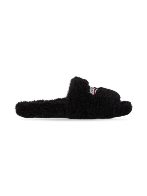 BALENCIAGA Men's Furry Slide Sandal in Black/white/red