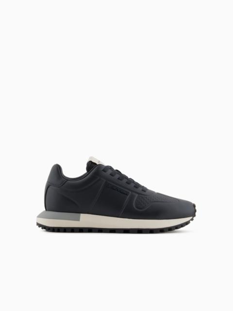 EMPORIO ARMANI LEATHER SNEAKERS WITH THERMOFORMED DETAILS