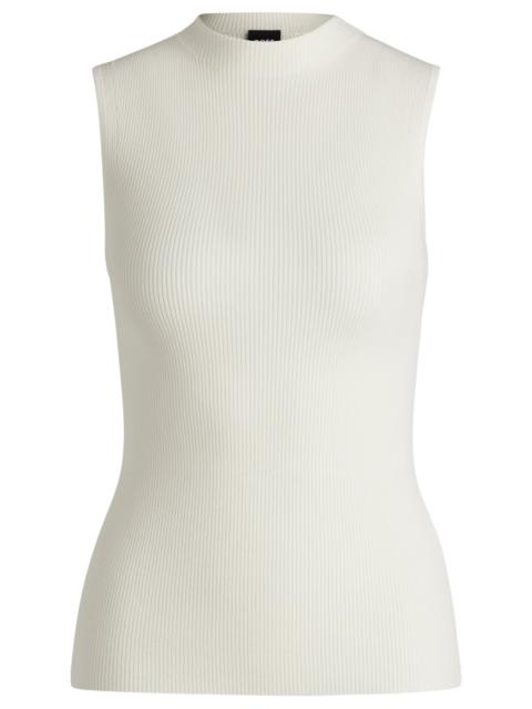 SLEEVELESS MOCK-NECK TOP IN RIBBED FABRIC