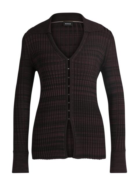 BOSS V-NECK CARDIGAN IN RIBBED STRETCH FABRIC WITH COLLAR