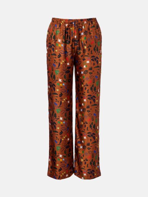 ASCENO Aurelia printed silk twill wide-leg pants