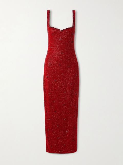 CLIO PEPPIATT Sophia embellished stretch-mesh gown Red