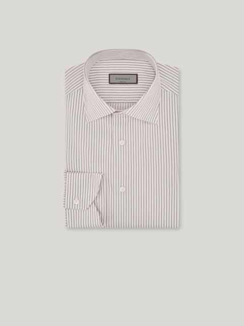 Canali REGULAR FIT IMPECCABILE SHIRT IN WHITE AND GREY STRIPED COTTON