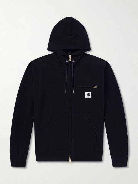 sacai Carhartt WIP Logo-Appliquéd Cotton-Jersey Zip-Up Hoodie