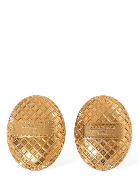 Balmain Signature Grid brass earrings