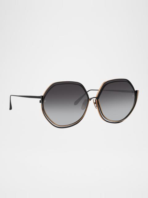 LINDA FARROW Aspen Structural Round Titanium Sunglasses