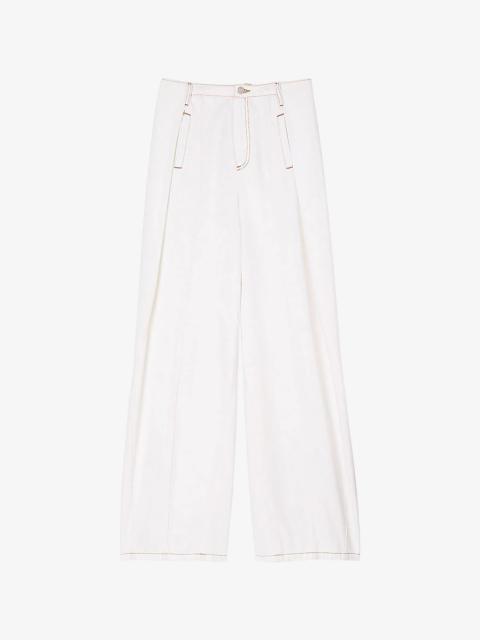 Sandro Topstitched Wide-Leg Denim Jeans