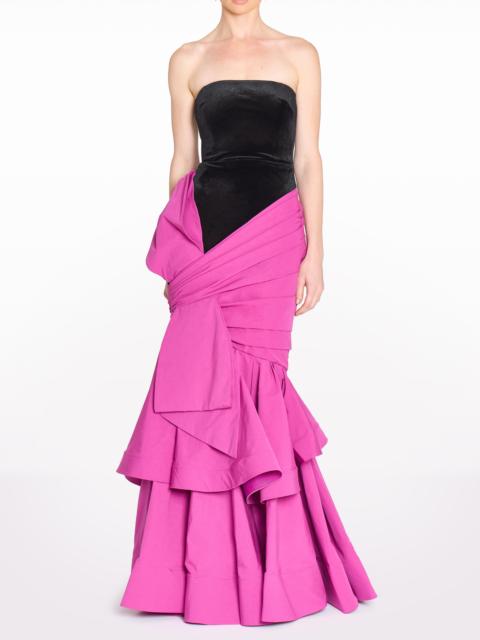 Marchesa STRETCH VELVET STRAPLESS GOWN WITH DRAPED COTTON STRUCTURE
