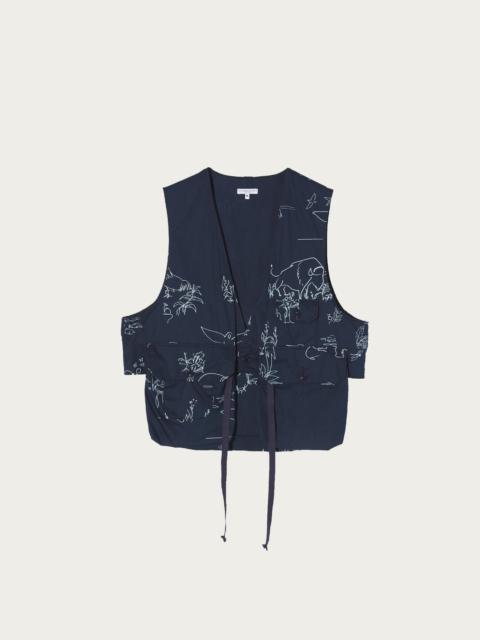 Engineered Garments Fowl Vest - Navy Animal Print 6.5oz Flat Twill