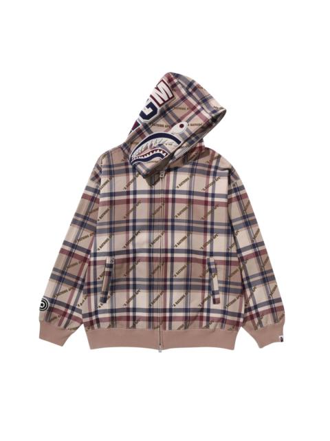 BAPE Logo Check Pattern Shark Full Zip Hoodie 'Beige'