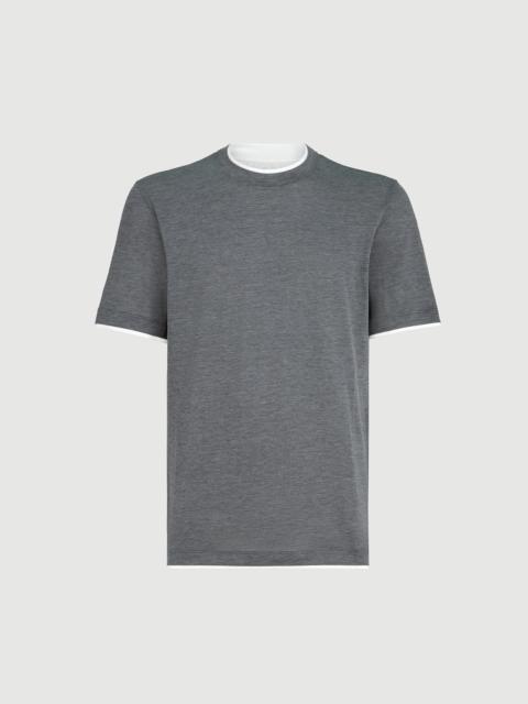 Brunello Cucinelli Silk and cotton jersey crew neck T-shirt with faux-layering