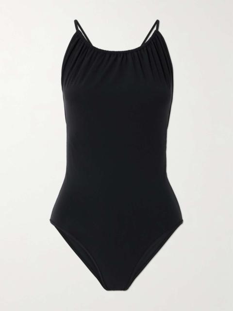Totême Gathered open-back swimsuit Black