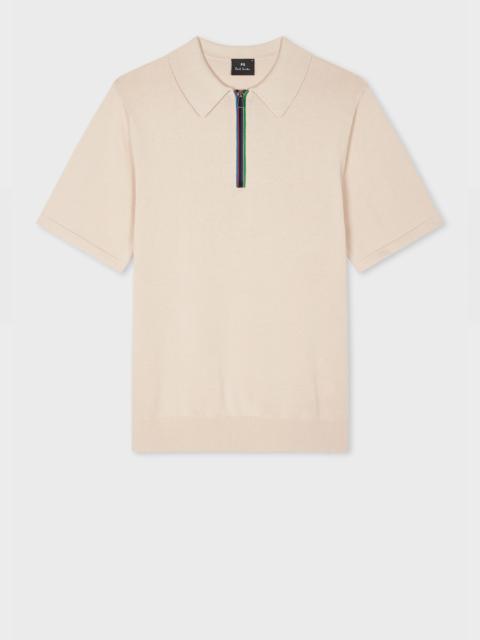 Paul Smith Ecru 'Sports Stripe' Zip Cotton Polo Shirt
