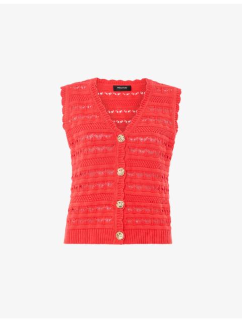 WHISTLES Pointelle V-Neck Button-Down Cotton Tank