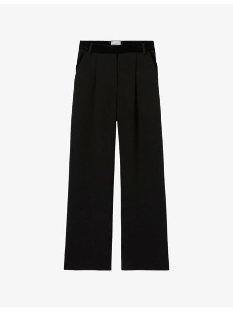 Claudie Pierlot Velvet-Trim Straight-Leg Tailored Stretch-Woven Trousers