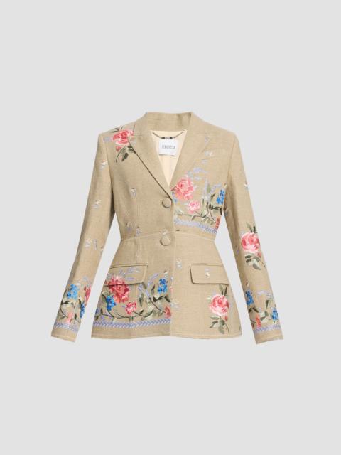 Erdem EMBROIDERED LINEN SINGLE BREASTED BLAZER