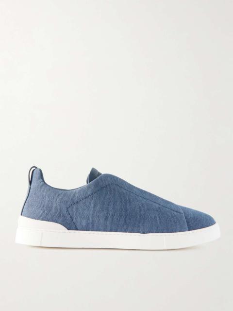 Triple Stitch Leather-Trimmed Canvas Sneakers