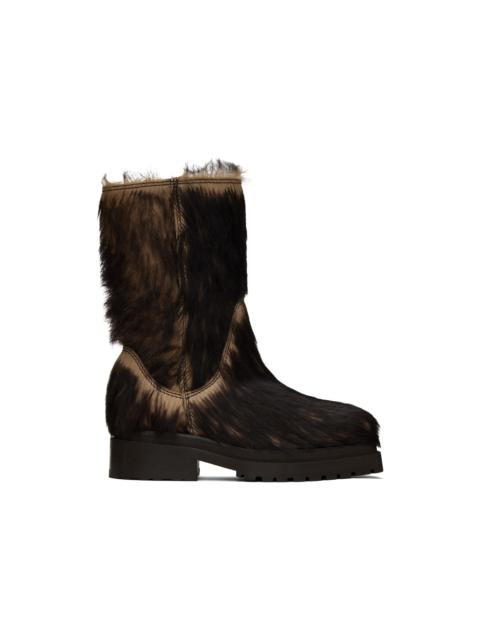 ECKHAUS LATTA Brown & Black Stacked Fur Boots