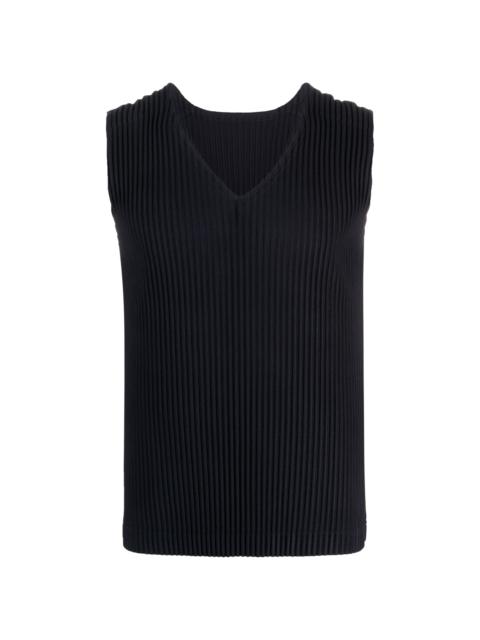ISSEY MIYAKE AW23 V-NECK PLISSE VEST - NAVY