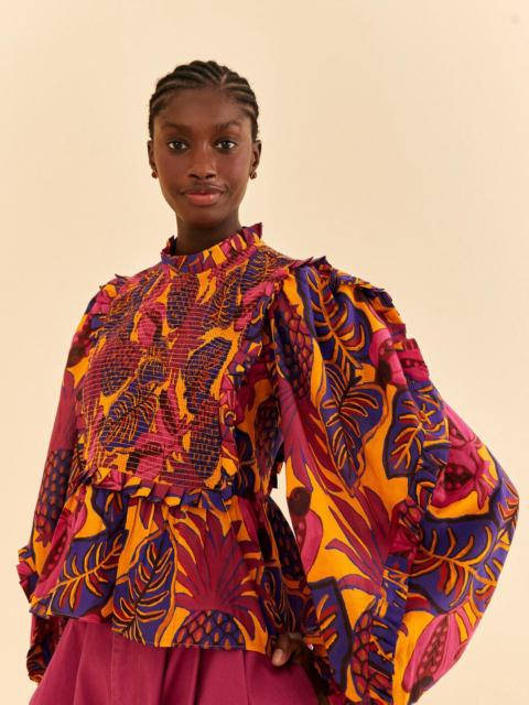 FARM RIO Yellow Fruit Dream Long Sleeve Blouse