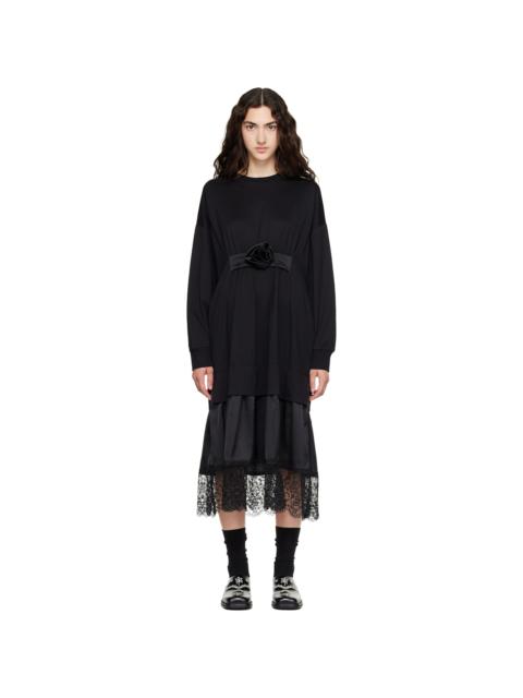 Simone Rocha Black Oversized Gathered Rose Lace Trim Midi Dress