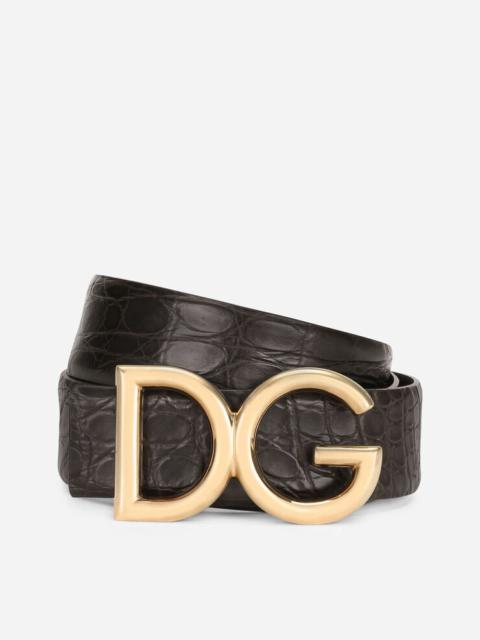 Dolce & Gabbana Crocodile flank nappa belt with DG logo