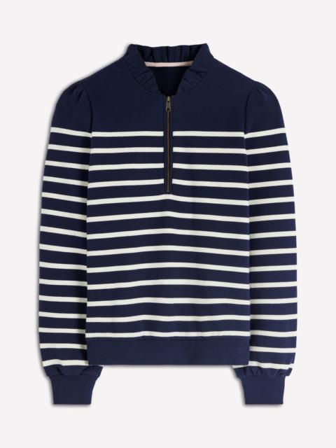 BODEN Half-Zip Frill Sweatshirt-Placement Stripe