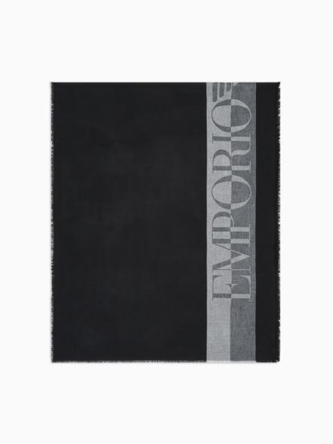 EMPORIO ARMANI STRIPED SCARF WITH OVERSIZED LOGO
