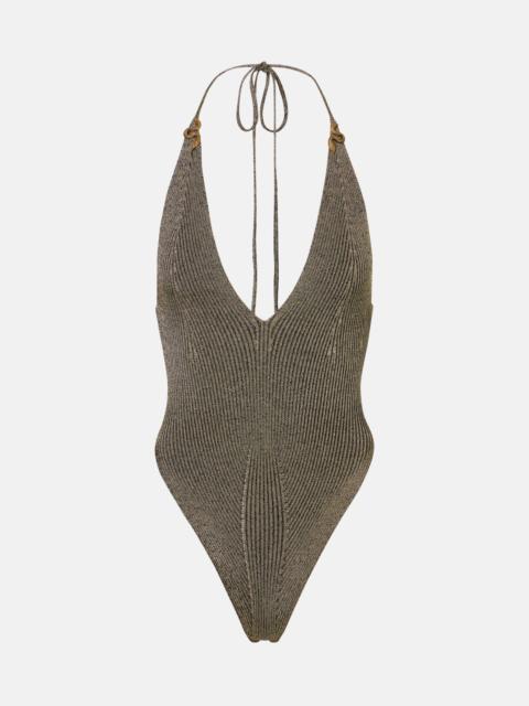 Roberto Cavalli Embellished halterneck lamé bodysuit